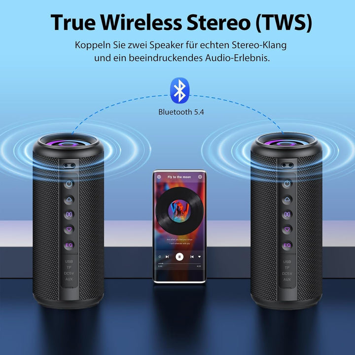 Bluetooth Lautsprecher, 2026 Musikbox Bluetooth 5.4 mit RGB Lichter, Tragbarer Lautsprecher Freispre