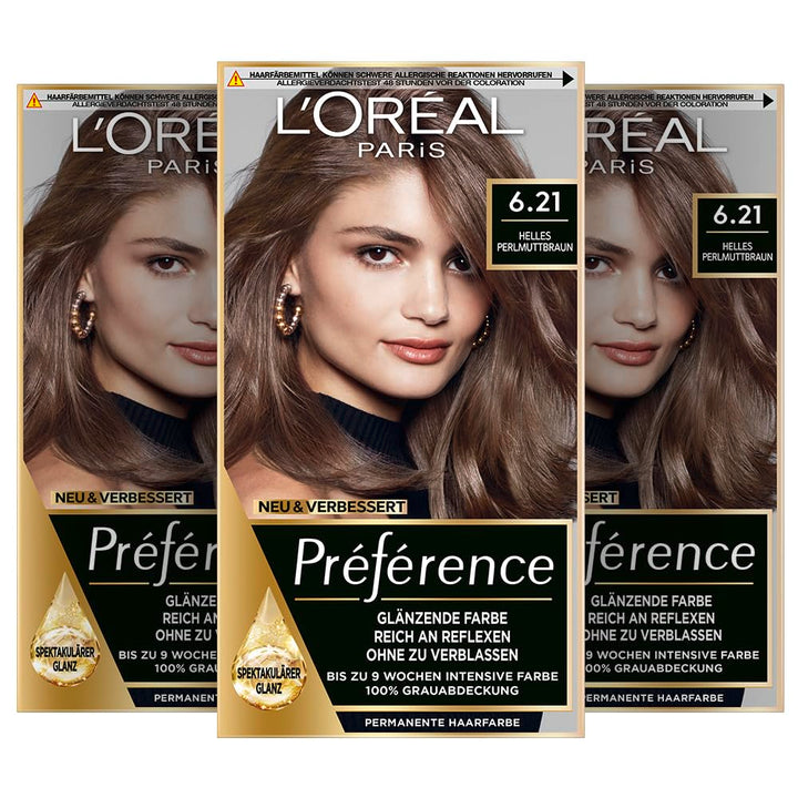 L'Oréal Paris Permanente Haarfarbe, Haarfärbeset mit Coloration und Farbglanz-Pflegebalsam, Préféren