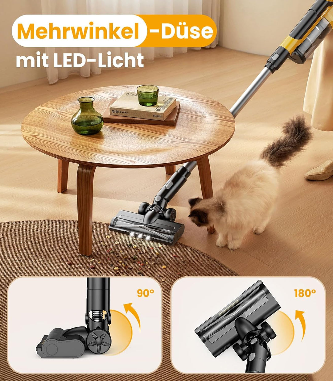 qimedo 8000mAh Akku Staubsauger mit 2 Akkus, 700W Saugkraft, 90 inch Verlängerungsrohr und 2L Staubb