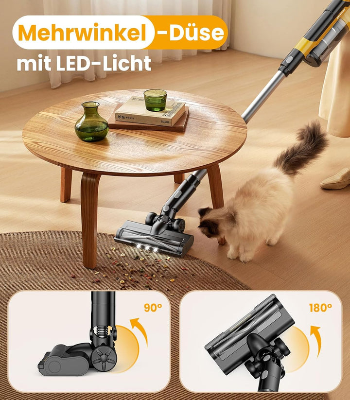 qimedo 8000mAh Akku Staubsauger mit 2 Akkus, 700W Saugkraft, 90 inch Verlängerungsrohr und 2L Staubb