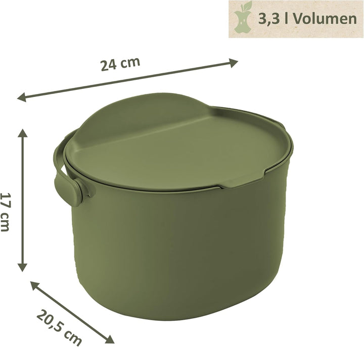 Lemodo Organko Daily olivgrün, Biomülleimer Küche 3,3 l – formschöner Komposteimer aus recyceltem Ku