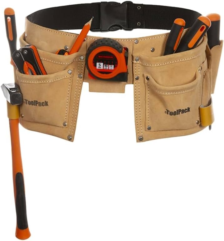Toolpack 68112366020 Werkzeuggürtel Hobby mit 2 Taschen, Leder, mehrfarbig