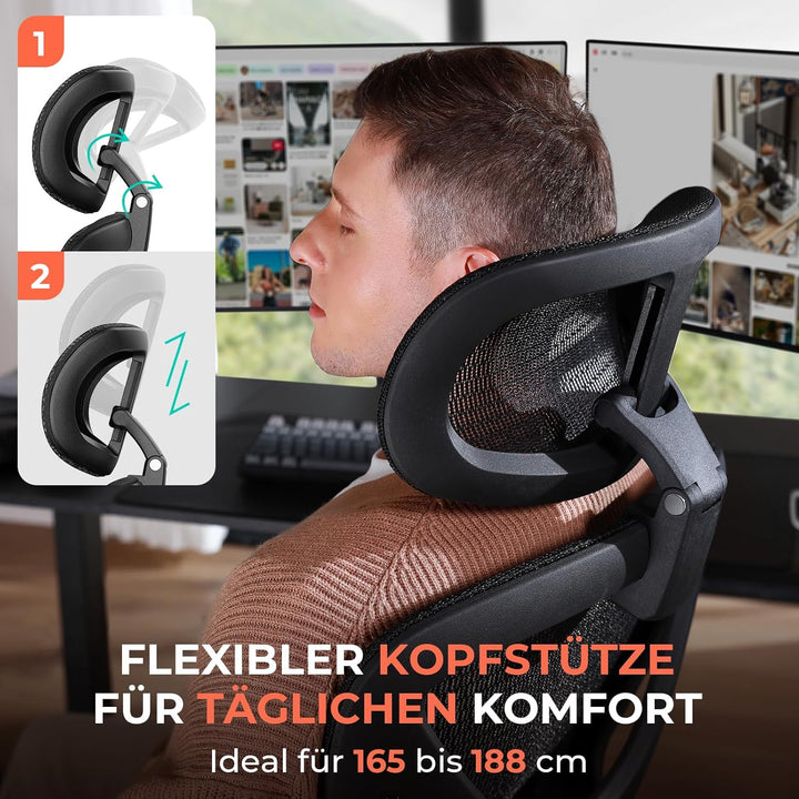 CAPOT Ergonomischer Bürostuhl aus Netzstoff, Verstellbarer Schreibtischstuhl mit hoher Rückenlehne,