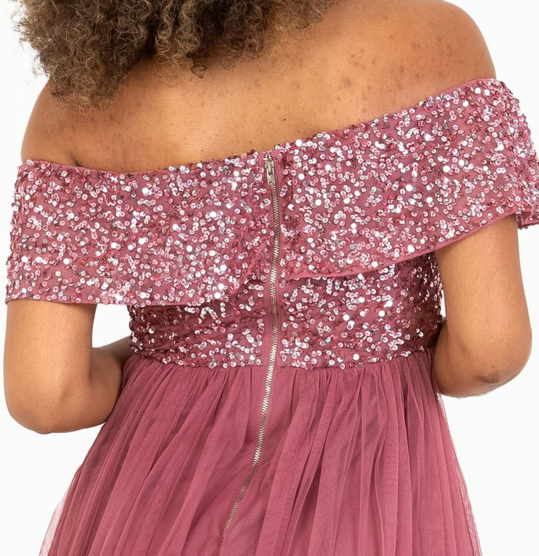 Maya Deluxe Damen Embellished Halter Neck Midi Bridesmaid Dress Desert Rose 36, Desert Rose 36
