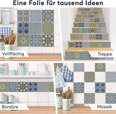 40 Stück Fliesenfolie für Bad und Küche 10x10 cm - Mosaikfliesen, Fliesensticker - selbstklebende Fl