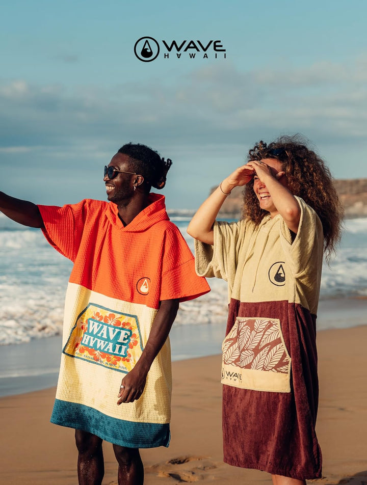 WAVE HAWAII Leevs Surfponcho für Körpergrössen von 170-200 cm Poncho 100% ÖKO Baumwolle Velours Umkl