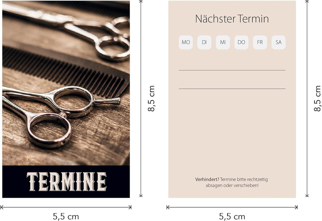 500 Friseur- o. Barbershop-Terminkarten BARBER mit Terminfeld und Stempelfläche auf der Rückseite, d