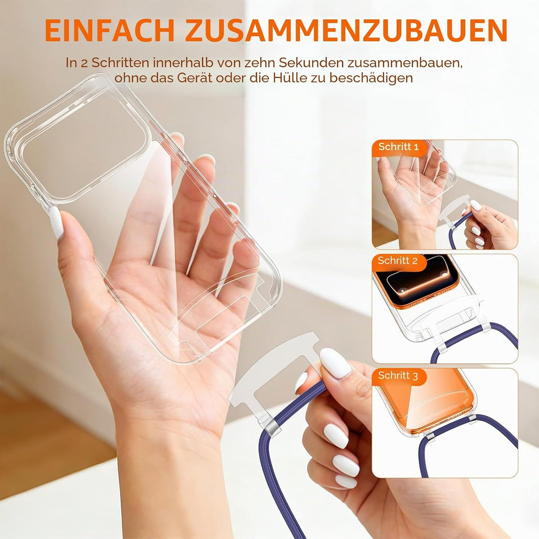Handykette mit Band für iPhone 17 Pro Hülle, Verstellbarem und Demontage Band, Transparente Case mit
