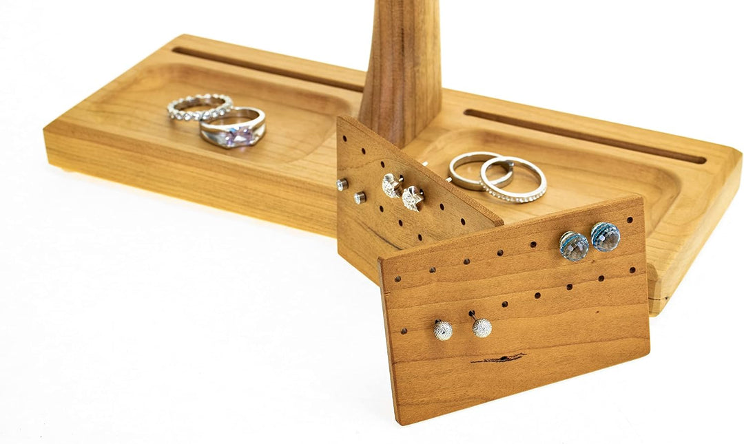 Wood-and-Steel-Design Schmuckhalter aus Kirschbaumholz 3Ebenen Schmuckständer Schmuckbäumchen für Ke