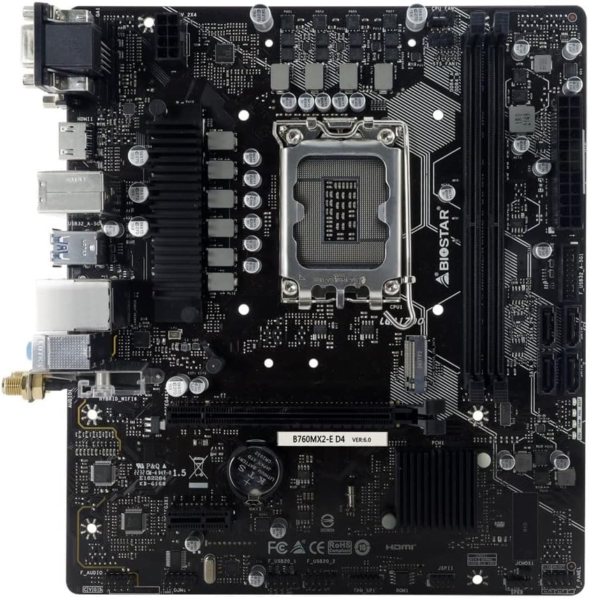Mainboard|BIOSTAR|Intel B760 Express|Micro-ATX|Memory DDR4|Memory slots 2|1xPCI-Express 3.0 1x|1xPCI