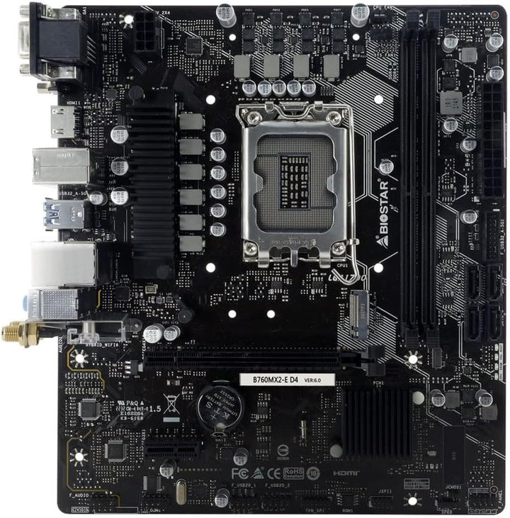 Mainboard|BIOSTAR|Intel B760 Express|Micro-ATX|Memory DDR4|Memory slots 2|1xPCI-Express 3.0 1x|1xPCI