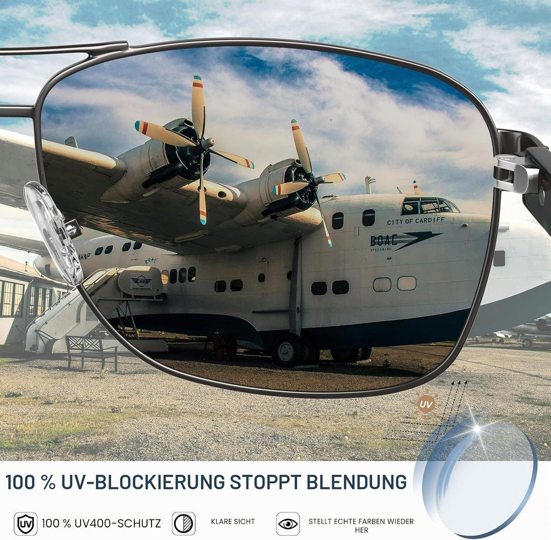 CARFIA Pilotenbrille Sonnenbrille Herren UV400 polarisierte Sportbrille mit ultraleichtem Metallrahm
