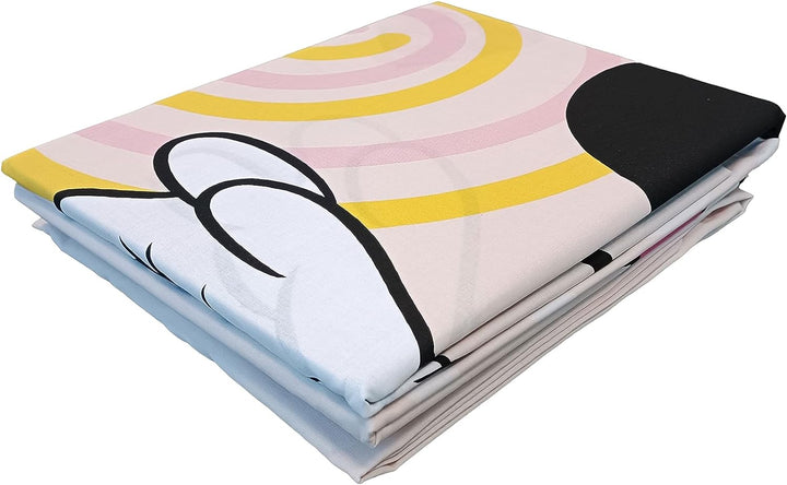 Minnie Maus, Bettlaken für Einzelbett, Spannbettlaken, Kissenbezug, Rosa, Disney, 100% Baumwolle, of