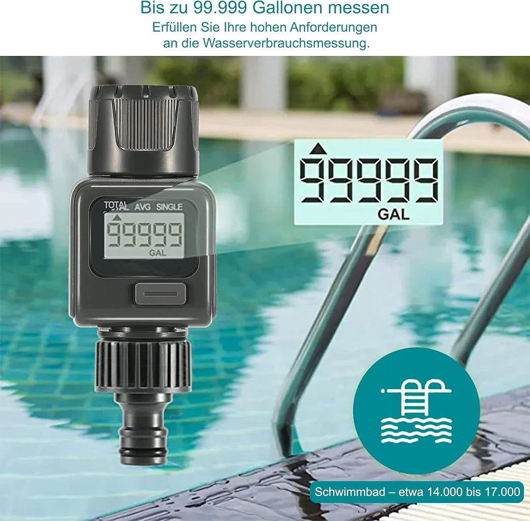 rainfactory Digitaler Wasserzähler, Wassermengenzähler mit LCD Display, Wasseruhr zur Kontrolle des