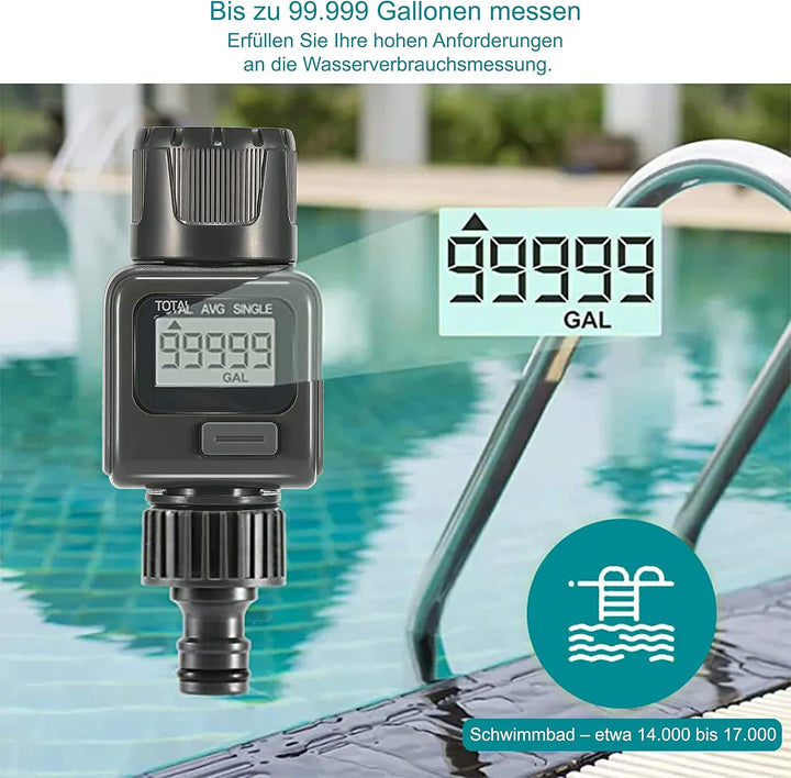 rainfactory Digitaler Wasserzähler, Wassermengenzähler mit LCD Display, Wasseruhr zur Kontrolle des