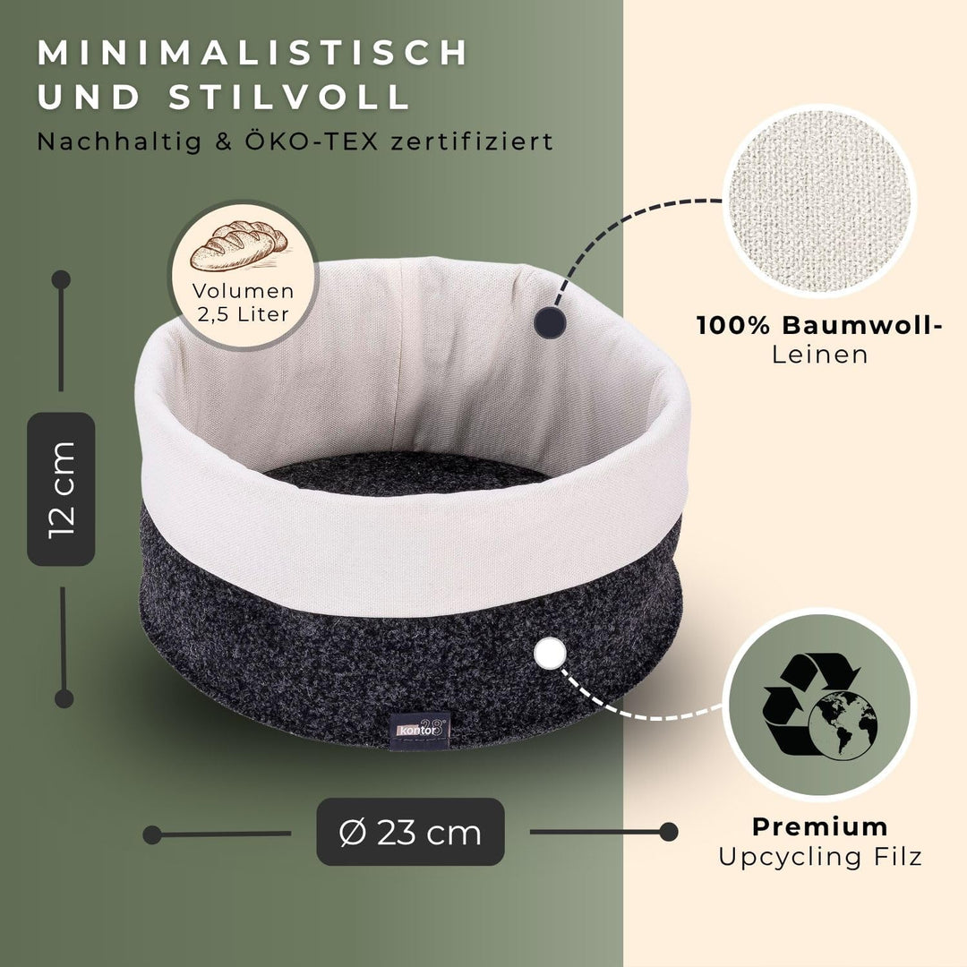 kontor28® - Brotkorb MADE IN GERMANY | Brötchenkorb handgenäht aus Upcycling Filz und Baumwoll-Leine