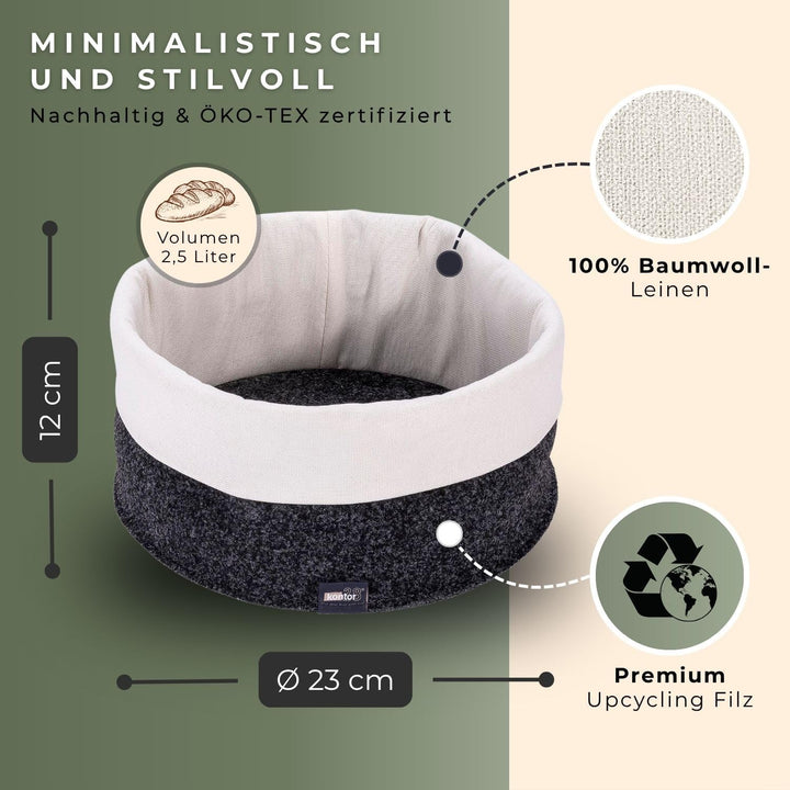kontor28® - Brotkorb MADE IN GERMANY | Brötchenkorb handgenäht aus Upcycling Filz und Baumwoll-Leine
