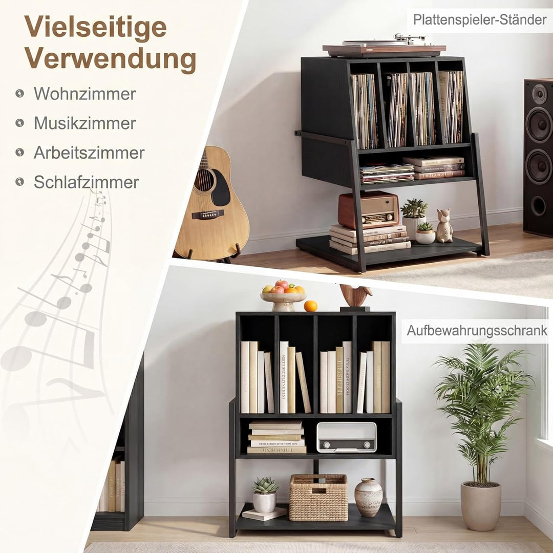 COSTWAY Plattenspielerständer, Vinyl Schallplattentisch mit breite Tischplatte, 4 Trennwänden & unte