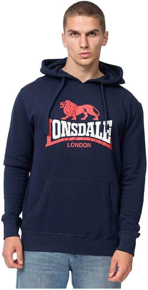 Lonsdale London Thurning Männer Kapuzenpullover Bordeaux Basics, Casual Wear, Streetwear S Navy/Red/