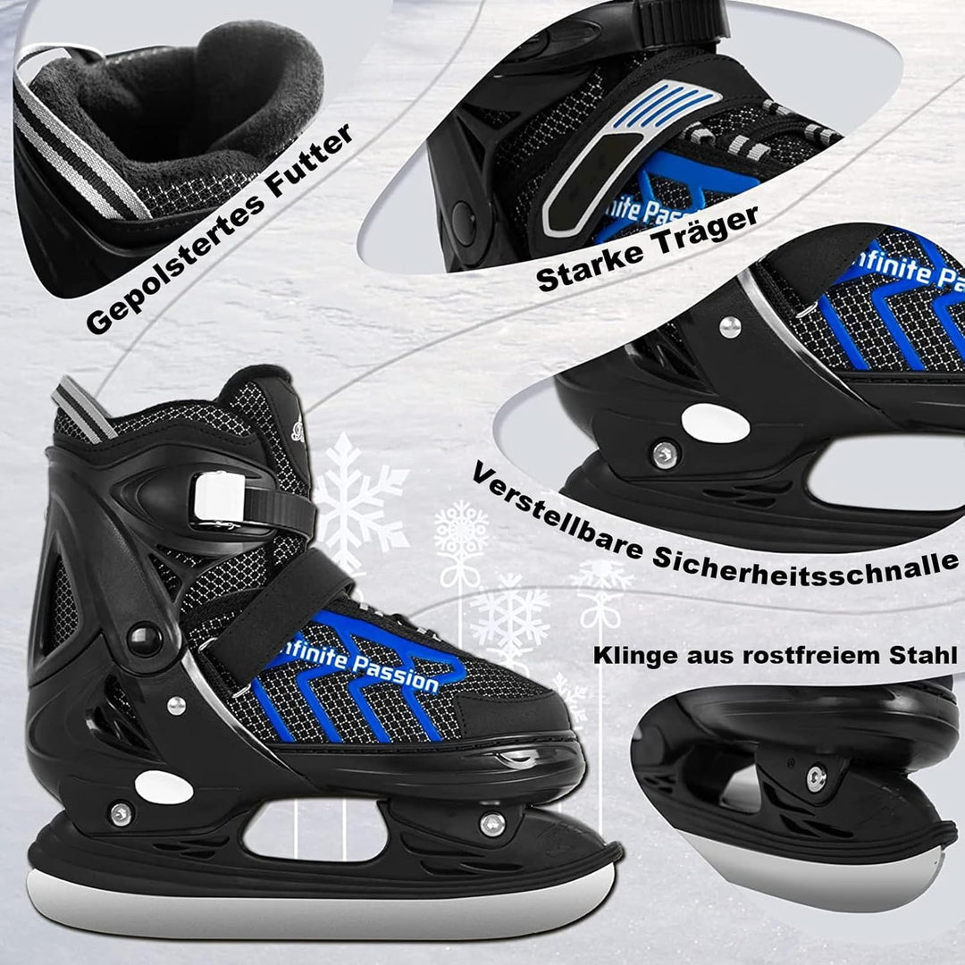 XIUWOUG Verstellbar Eishockey Schlittschuhe für Herren Damen Erwachsene Kinder, Edelstahl Ice Skates