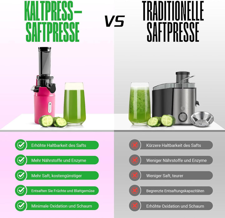 Ventray Ginnie Entsafter | Slow Juicer mit 60 U/min | 45mm Öffnung | Rückwärts Funktion und Zwei Fil