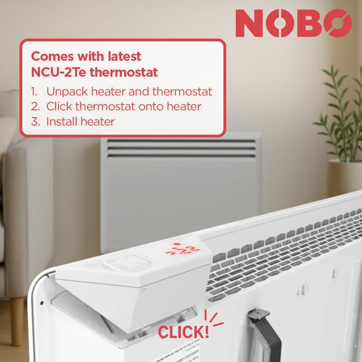 Elektrische Konvektorheizung Nobø NFK4N 2000W inkl. Rollen und Wandmontage, Weiss, Smart-Thermostat