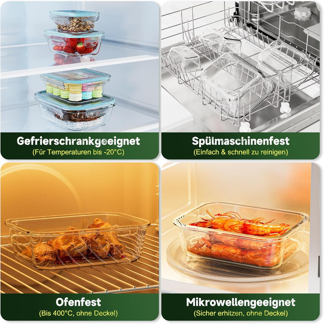 Glasbehälter mit Deckel 4er Set | Borosilikatglas Frischhaltedosen Luftdicht & Auslaufsicher | Vorra