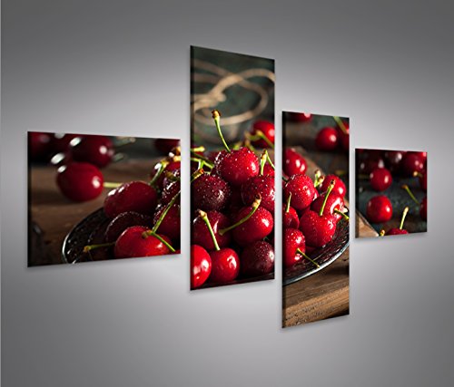 islandburner Bild Bilder auf Leinwand Kirschen Obst Küchenbild 4L XXL Poster Leinwandbild Wandbild D