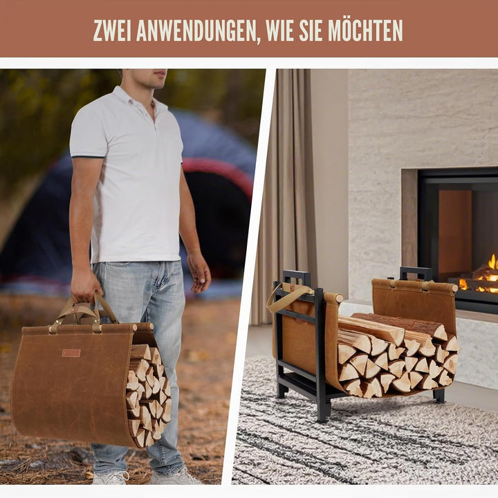 Kaminholzträger mit Griffen – gewachster Leinenholzträger für Brennholz, Holzträger für Brennholz, T