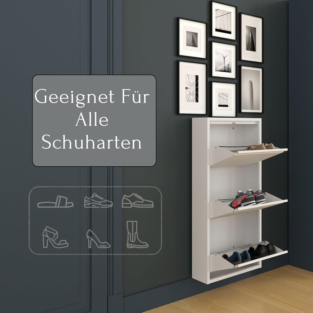 furni24 Schuhschrank Schmal – Platzsparender Metall-Schrank mit Magnetklappen, Platz für 6-10 Paar S