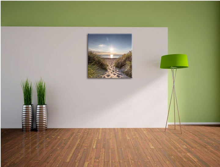 der Weg ins Meer, Format: 70x70 auf Leinwand, XXL riesige Bilder fertig gerahmt mit Keilrahmen, Kuns