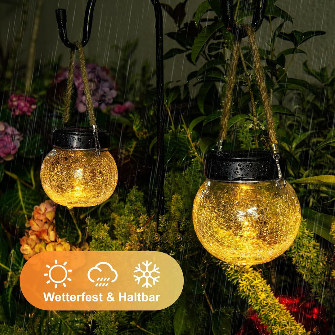 Solar Laternen Aussen 2er Set - IP65 wasserdichte Hängende Solarlampen mit Warm-Amber & RGB Farben,