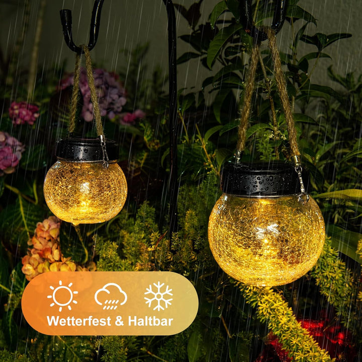 Solar Laternen Aussen 2er Set - IP65 wasserdichte Hängende Solarlampen mit Warm-Amber & RGB Farben,