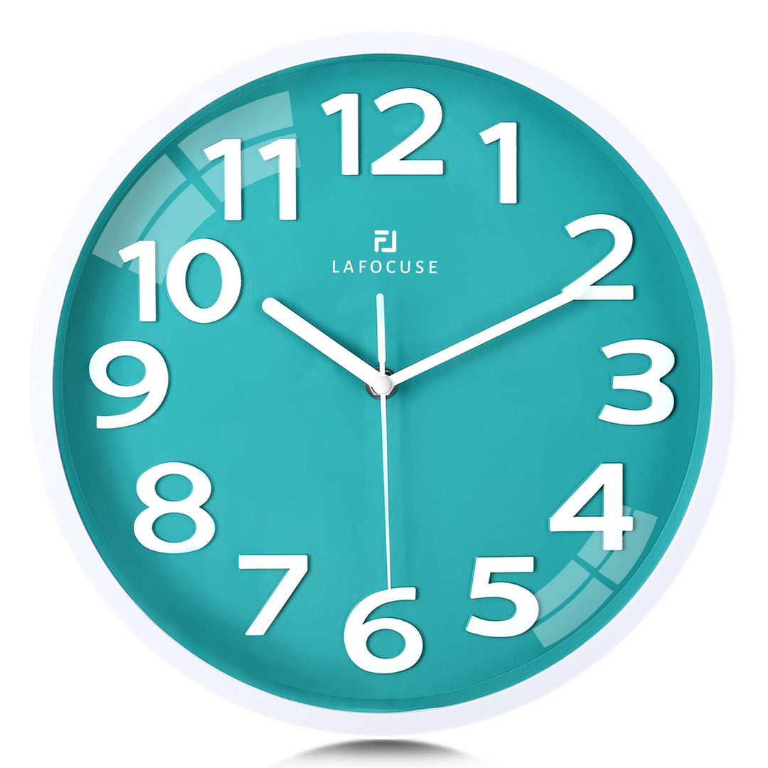 Lafocuse 3D Ziffern Lautlos Wanduhr Türkis Grün, Modern Wanduhr 30cm Leicht zu Lesen, Ohne Ticken Ge