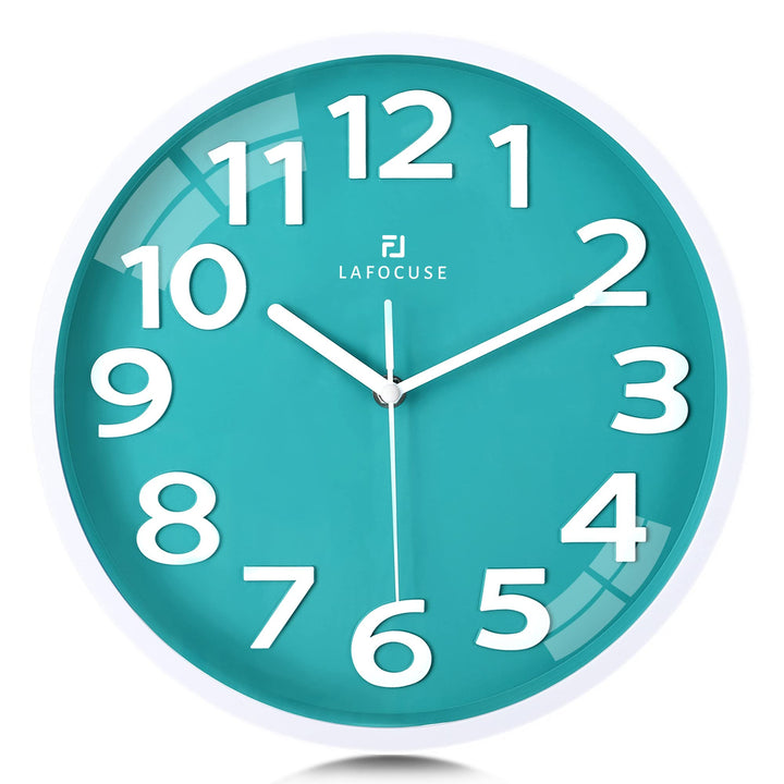 Lafocuse 3D Ziffern Lautlos Wanduhr Türkis Grün, Modern Wanduhr 30cm Leicht zu Lesen, Ohne Ticken Ge
