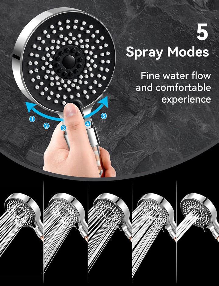 Magichome Wassersparender Duschkopf,Handbrause Filter Mineralsteinen und 5 Strahlarten, Wassersparen