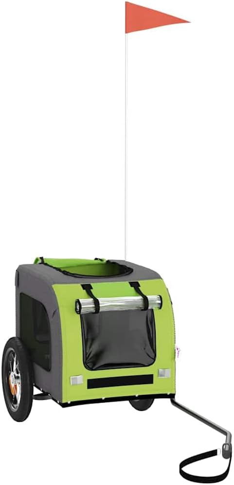 Fahrradanhänger Hunde klappbar grün grau aus Oxford-Gewebe und Eisen mit PVC-Dach, 124 x 53 x 53 cm,
