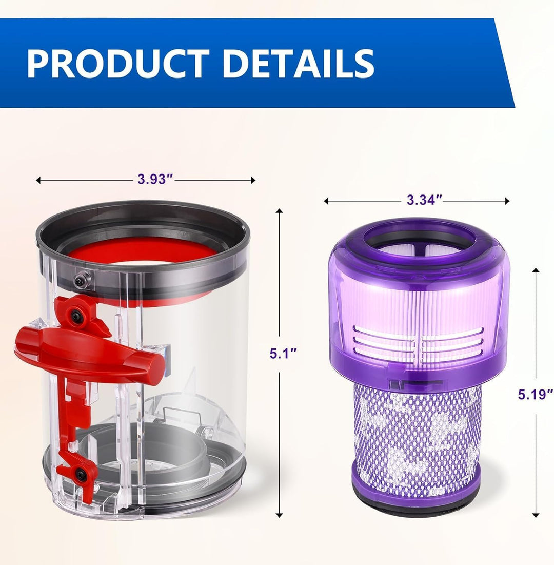 Staubbehälter Ersatz kompatibel mit Dyson V12 Slim, V12 Detect Slim, V10 Digital Slim, SV18, SV20, A