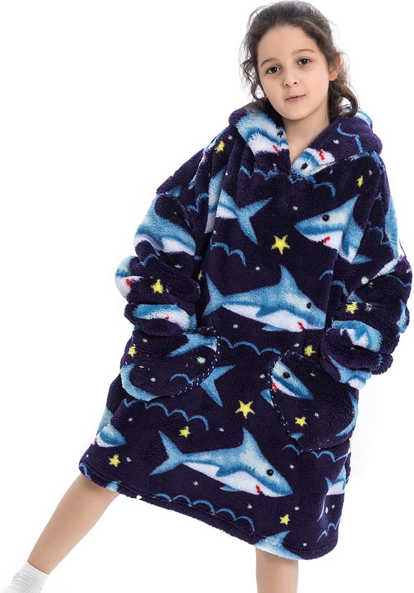 Ruiuzioong Kinder Übergrosse Kapuzenpullover,Super Weich Warmes Bequeme Tragbare Decken Sweatshirt f