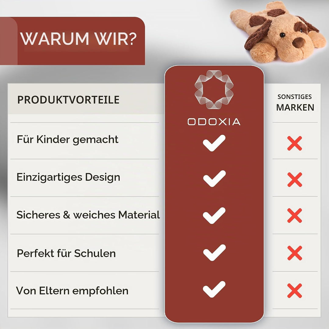 ODOXIA Gewichtskuscheltier Hund | 2,3 kg Sensorik Anxiety Weighted Hund Plüschtier für Kinder &amp; Erwa