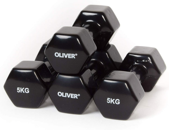 OLIVER Vinyl Hanteln Set Kurzhanteln Schwarz 2 Paar zu je 5,0 kg Fitness