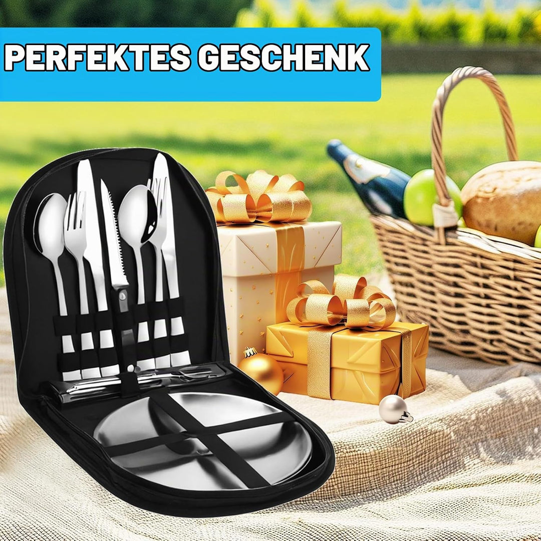 Camping Geschirr Set 2 Personen,12-teilig Besteckset mit Edelstahl Gabeln Tragbars Campingbesteck au