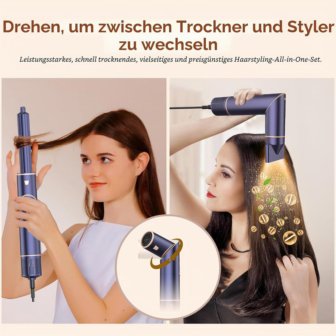 Air Styler 7 in 1 Hairstyler Föhn Ionen Foldable 110,000RPM mit Warmluftbürste, Stylingbürsten, Lock