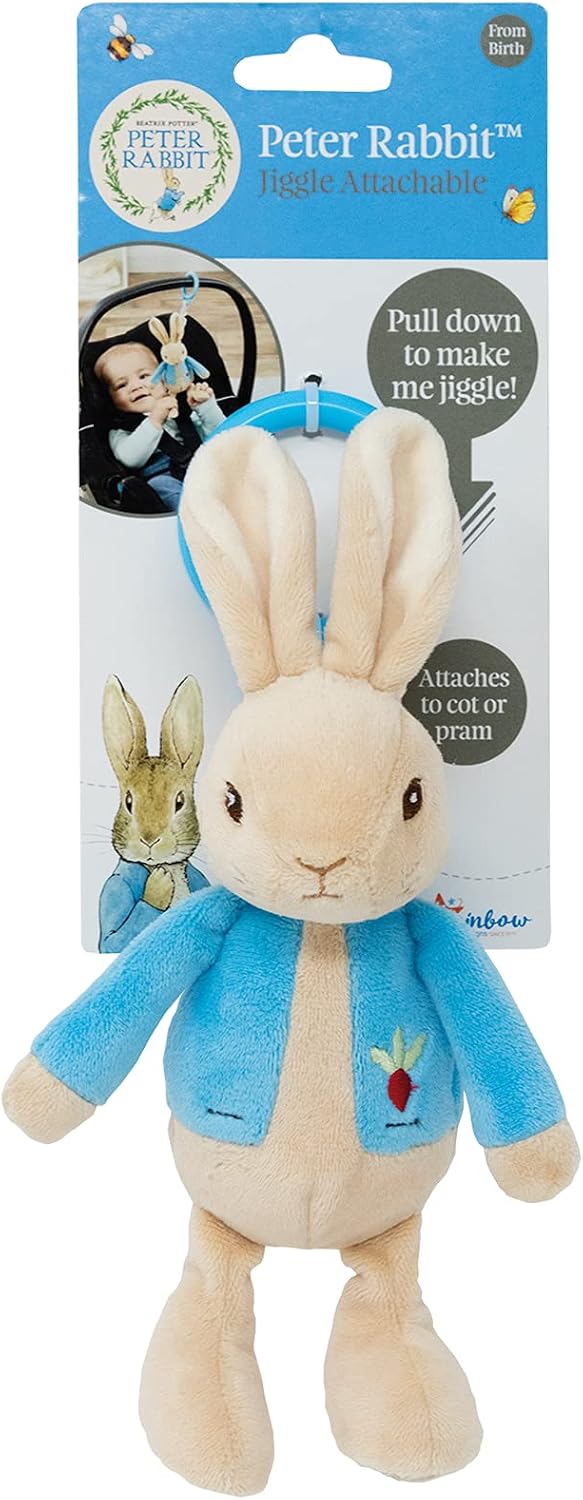 Rainbow Designs PO1451 Beatrix Potter Peter Rabbit Jiggle Attachable Soft Toy - Unisex Pram Toy for