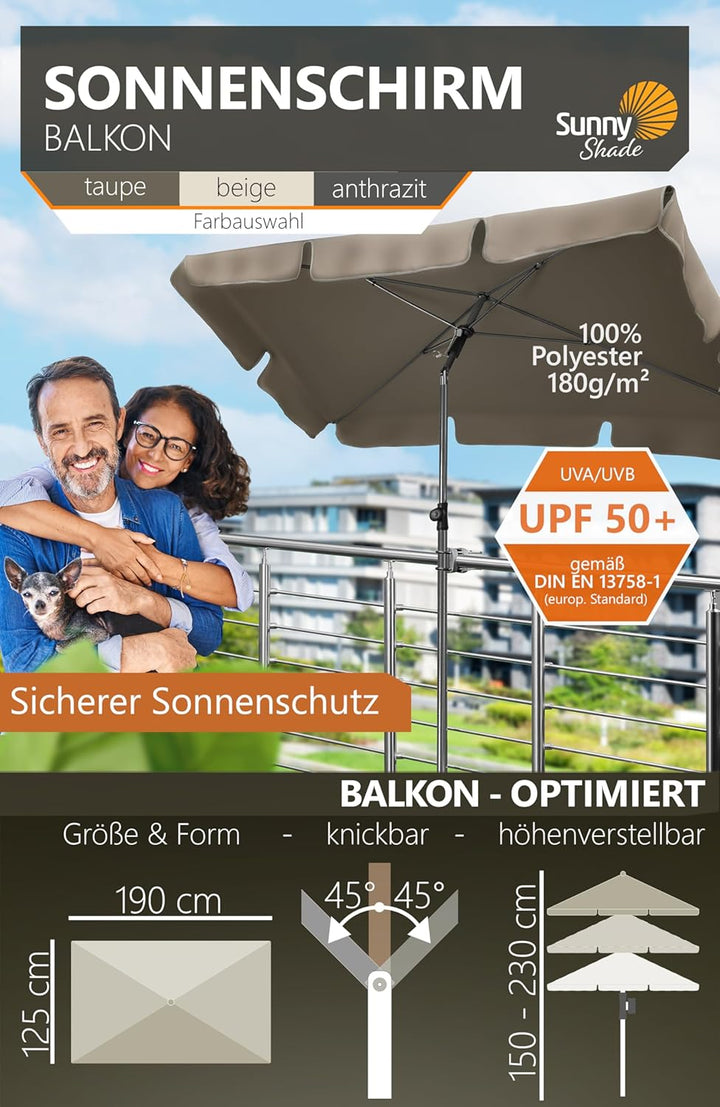 4smile Sonnenschirm Balkon SunnyShade - Sonnenschutz Balkon 3-in-1 SET, Taupe - UPF 50+ Sonnenschirm