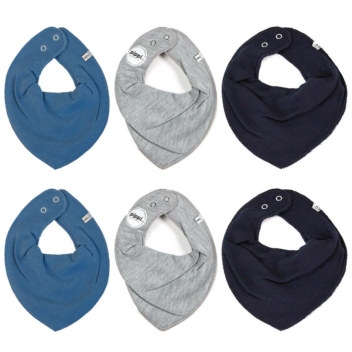 Pippi 6er Pack Baby Jungen Halstuch, Farbe: Blau, Grau und Dunkelblau, One Size