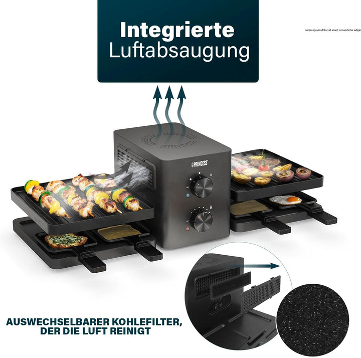 Princess Raclette Purify, 8 Personen, Integriertes Luftfiltersystem, Verstellbarer Thermostat, Spülm