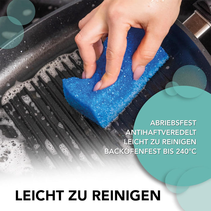 MaxxGoods - Aluminiumguss Grillplatte mit Seitengriffe - Gerippt - 41x24x2,5cm - für Induktion & all