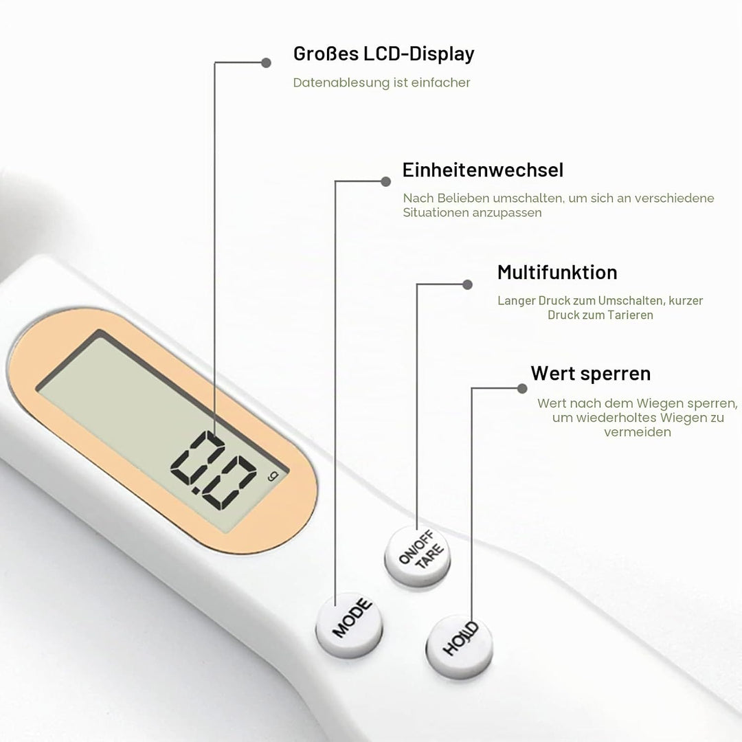 Digitale Löffelwaage für Lebensmittel, 500 g/0,1 g | Digitaler Messlöffel, Elektronischer Wiegelöffe