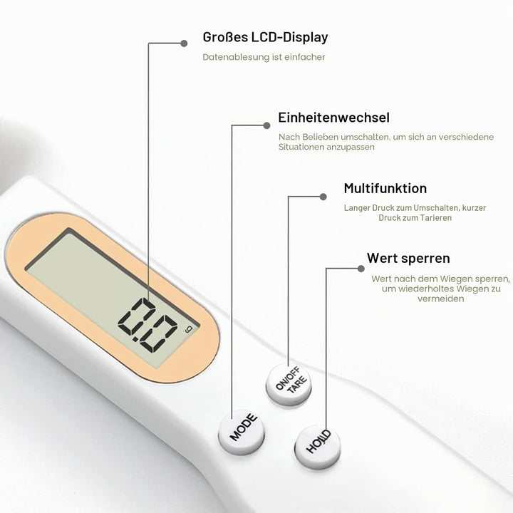 Digitale Löffelwaage für Lebensmittel, 500 g/0,1 g | Digitaler Messlöffel, Elektronischer Wiegelöffe